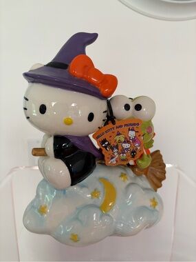 Sanrio Hello Kitty Witch Figurine in Purple and Orange with Keroppi
